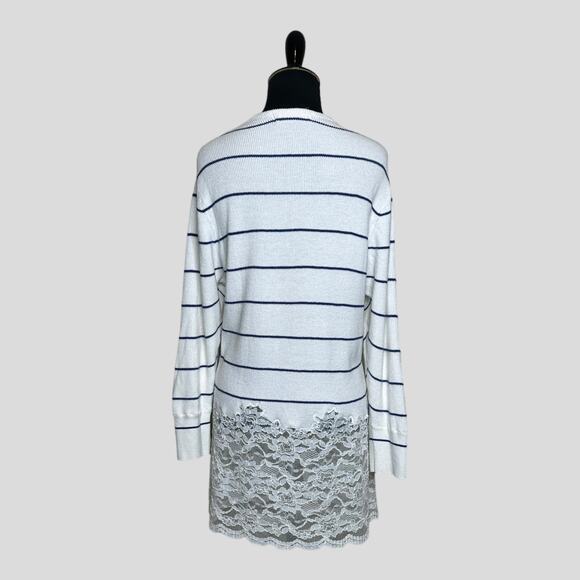 Snidel white blue striped long sleeves lace hem open front cardigan size F - OS - Picture 2 of 13